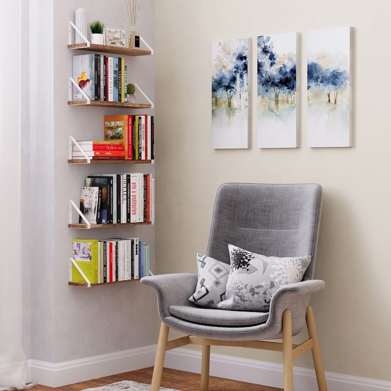 Wallniture Ponza 17" Wood Shelves for Farmhouse Décor, Burnt Finish, Set of 5