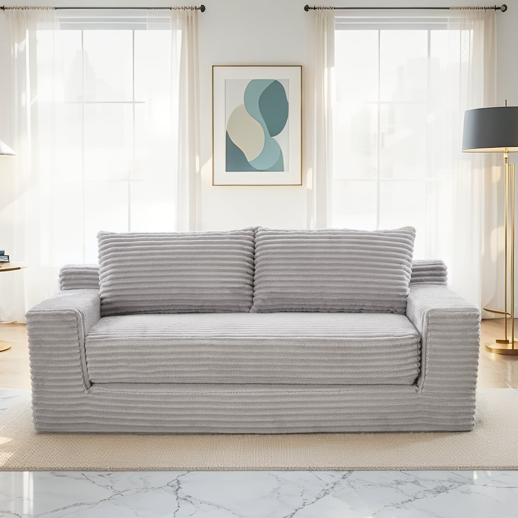 Minimalist Loveseat Sofa Bed with Steel Frame, 2-Seater Settee with Square Armrests for Living Room Apartment