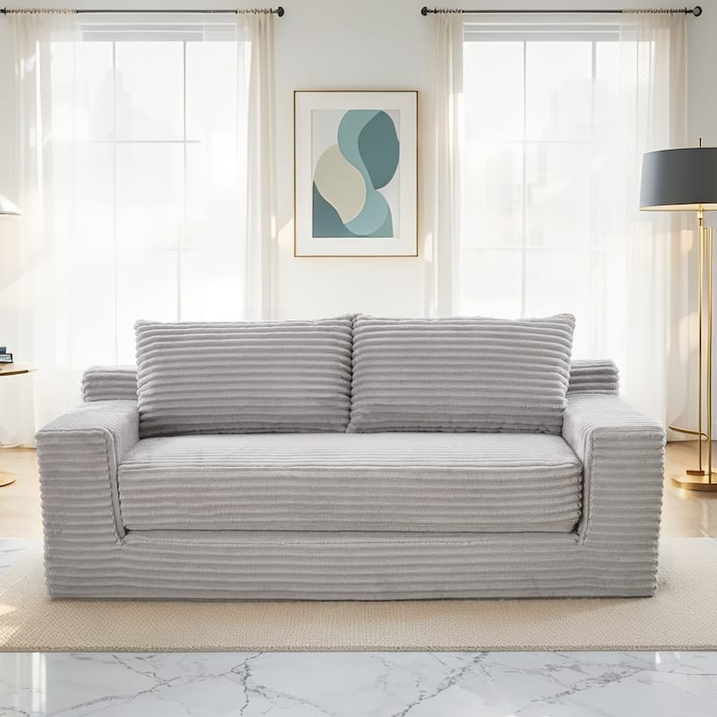 Minimalist Loveseat Sofa Bed with Steel Frame, 2-Seater Settee with Square Armrests for Living Room Apartment - Light Grey