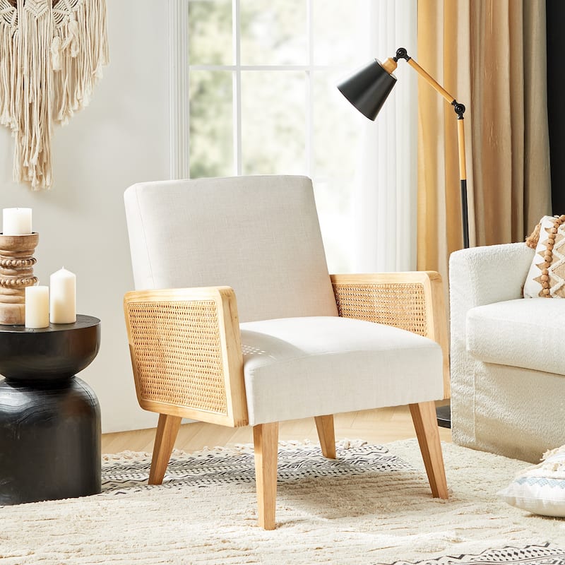 Carmina Upholstered Accent Chair with Natural Rattan Arms by HULALA HOME