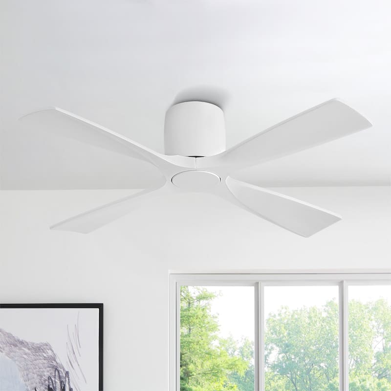 MLiAN 4 Soild Wood Blades Flush Mount Ceiling Fan Remote Control 6-Speed DC - White