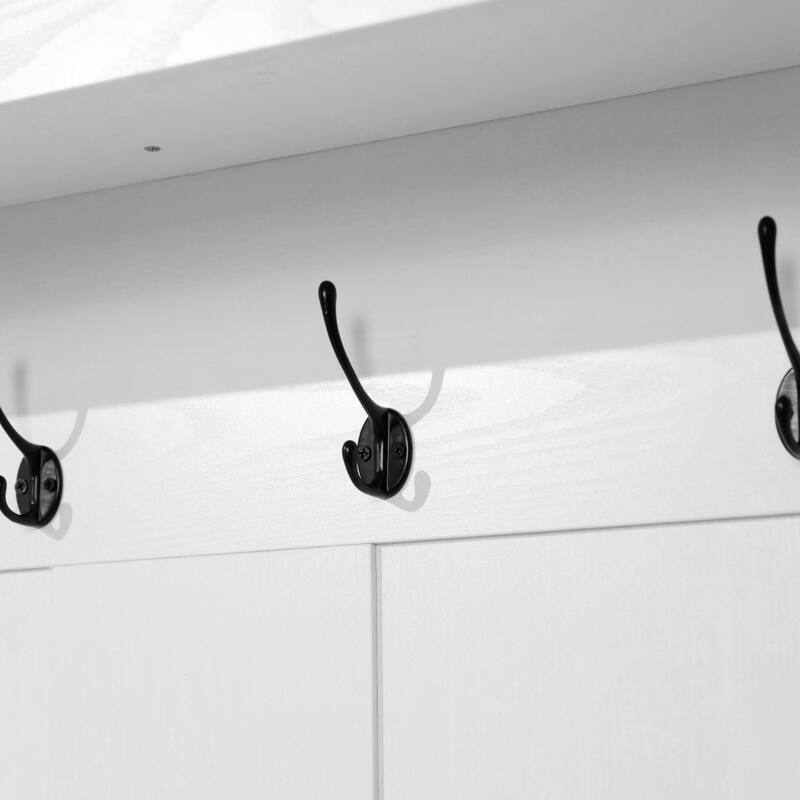 Hall Tree with Storage Bench, Upper Cubbies and 4 Double Coat Hooks - 18.5"D x 39.25"W x 65"H