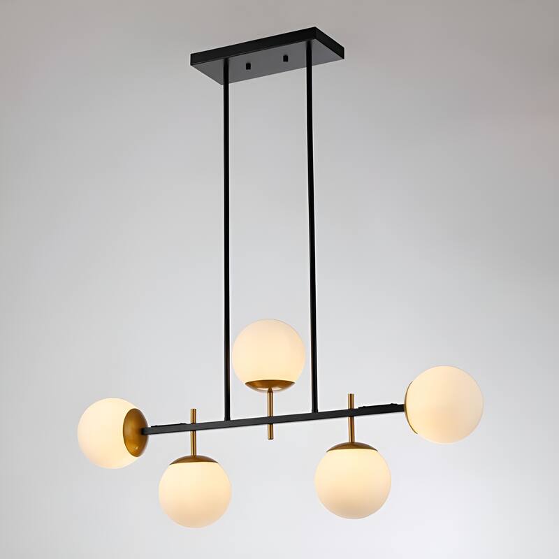 5-Light Linear Apollo Globe Opal Glass Pendant Kitchen Island Horizontal Chandelier