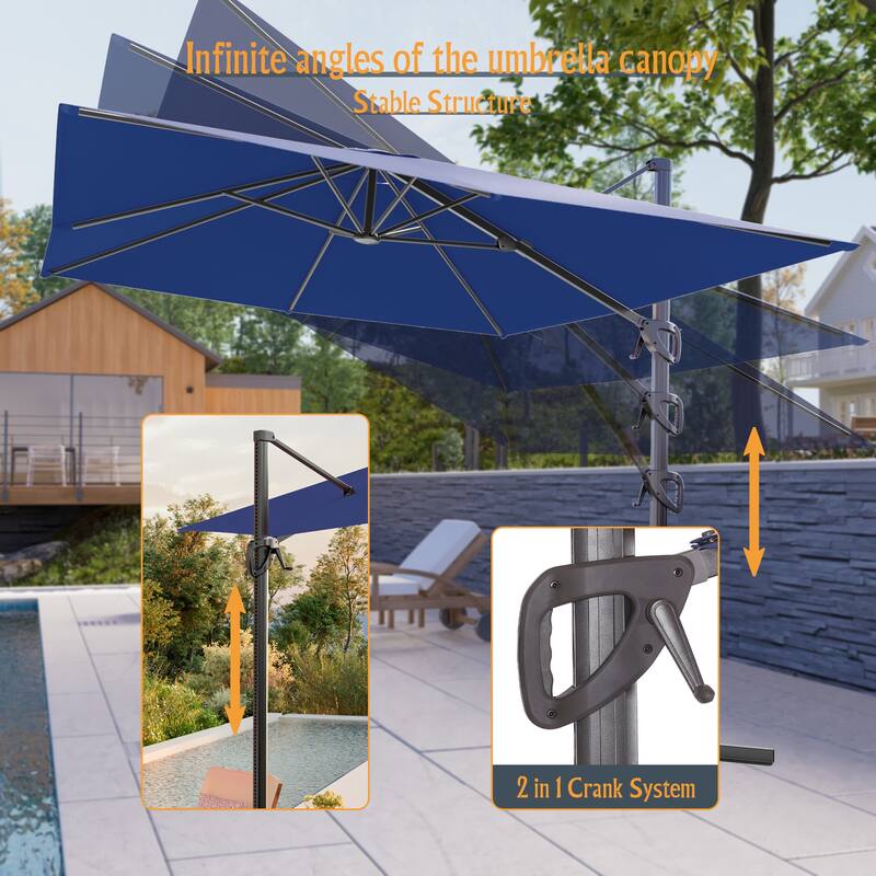 LIVOOSUN 10x8FT Rectangle Cantilever Umbrella Patio Offset Umbrella For Outdoor Space, Solution-Dyed Fabric, 360° Rotation