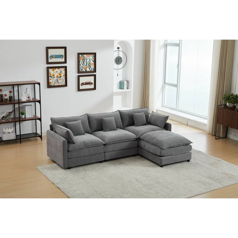3-Seater L-Shaped Sofa with Ottoman, Grey Chenille, 99x65x32 inches, Modular & Comfortable