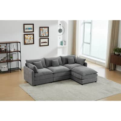 Modern L-Shaped 3-Seat Modular Sectional Sofa with Removable Ottoman for Living Room Apartment