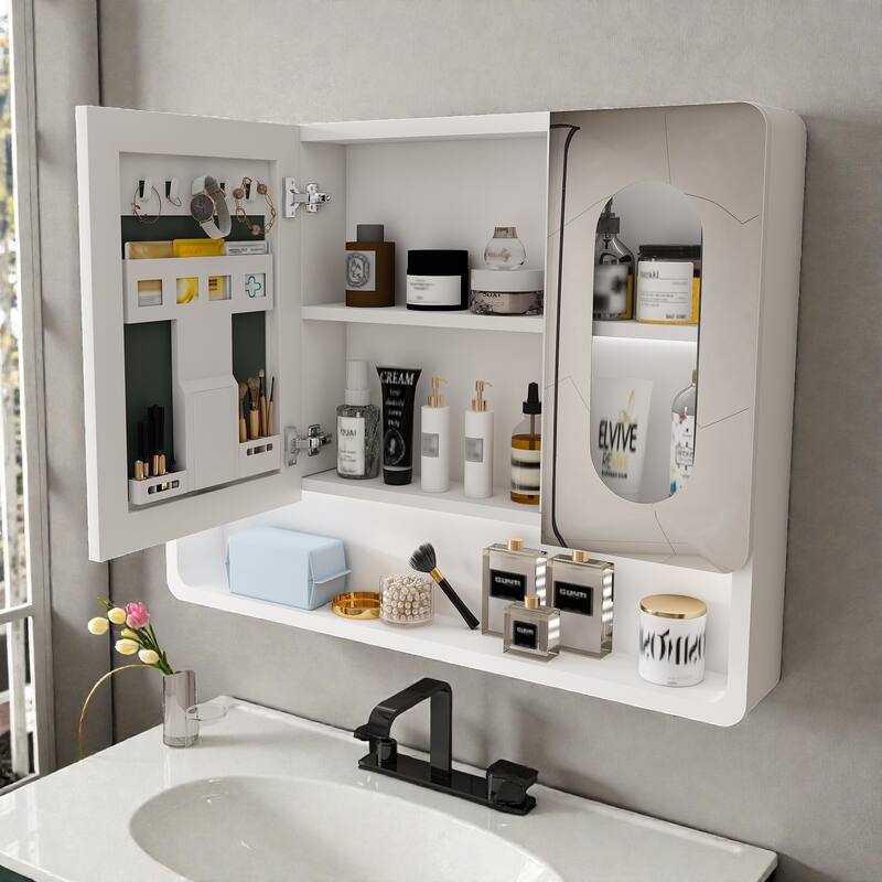 LED Lighted Bathroom Medicine Cabinet with Mirror, Wall Mounted Aluminum Storage Cabinet with Anti-Fog and Touch Control