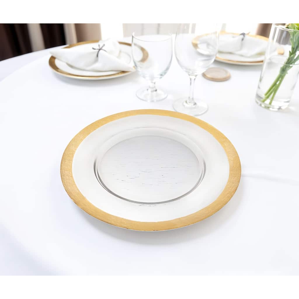 HomeRoots 13" Clear And Gold Glass Charger Plate