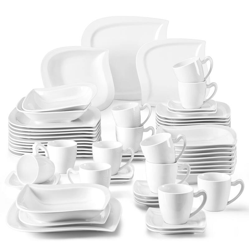 MALACASA Elvira 60-Piece Porcelain Dinnerware Set (Service for 12) - White