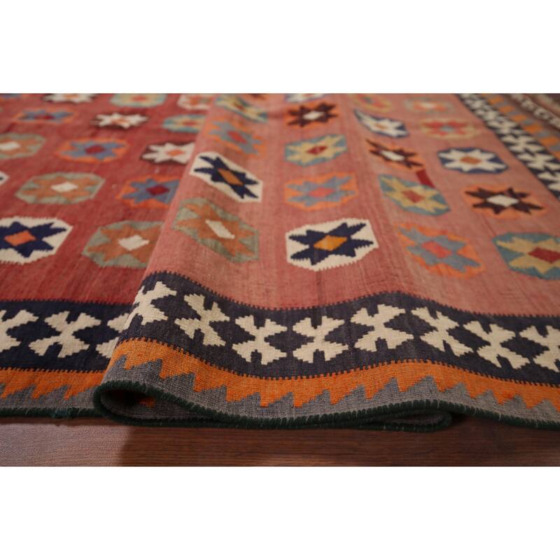 Kilim Qashqai Persian Vintage Rug Hand-Woven Pink Wool Carpet - 5'0"x 7'10"