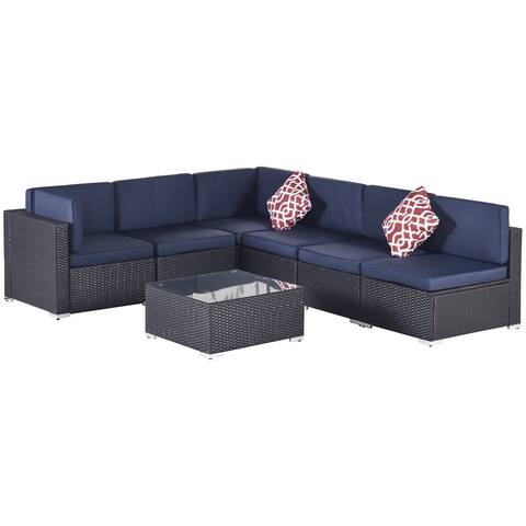 7 Pieces Outdoor Wicker U-Shaped Patio Sectional With Cushions