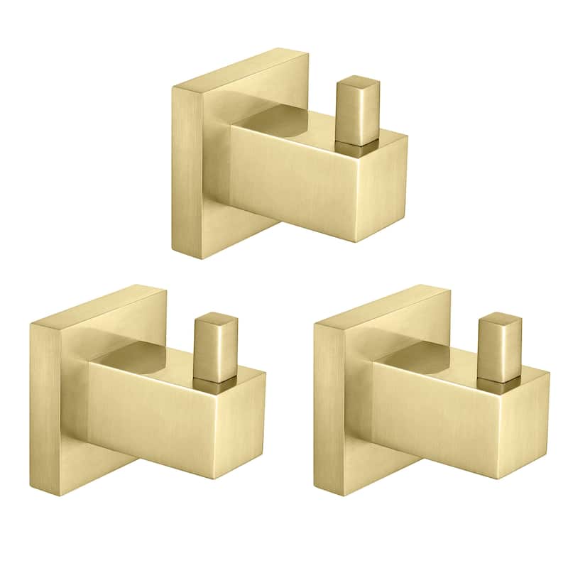 Cube Bathroom Towel & Robe Hook 3 Count - Brushed Gold