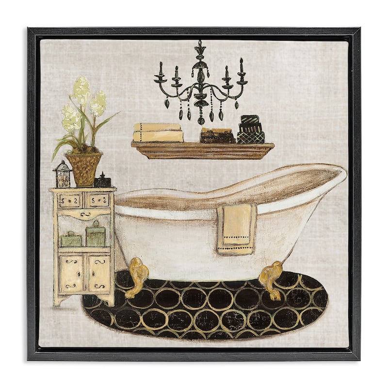 Stupell Serene Vintage Bathtub Framed Floater Canvas Wall Art Design By Janet Tava - 25 x 25 - Black