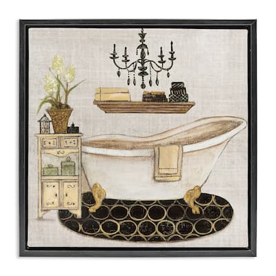 Stupell Serene Vintage Bathtub Framed Floater Canvas Wall Art Design By Janet Tava