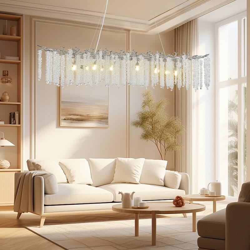 KAYLA Indoor Rectangle Crystal Chandeliers, Dining Room Light, Pendant Light Fixture for Kitchen Island