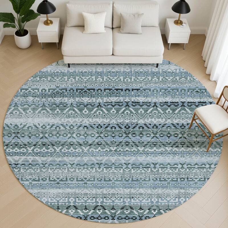 Premium Washable Super Soft Boho Stripes Mayfield Rug - Aloe - 8' x 8'