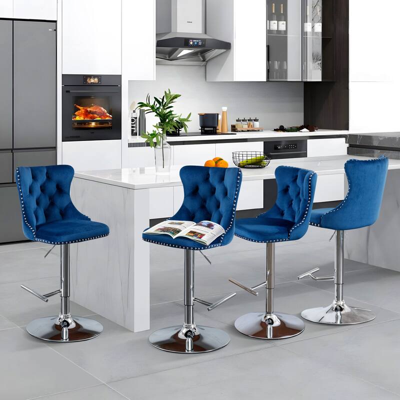 Velvet Adjustable Swivel Counter Height Barstools Set of 6