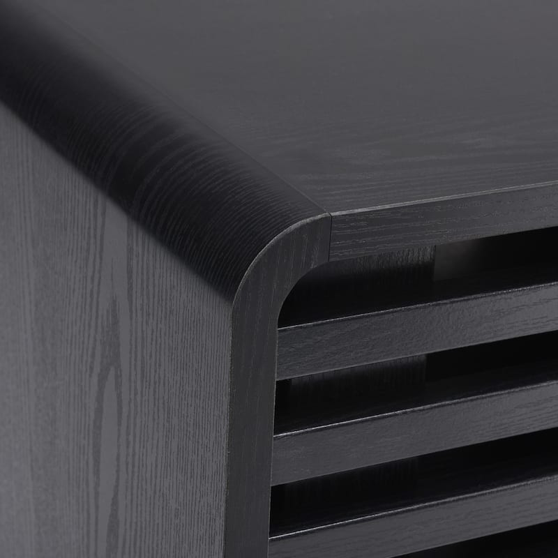 Mid-Century Modern TV Stand for TV Up to 59" with Sliding Slatted Door