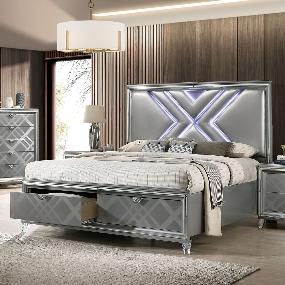 Furniture of America Bel Air Modern LED Headboard 2-Drawer Platform Bed with Storage