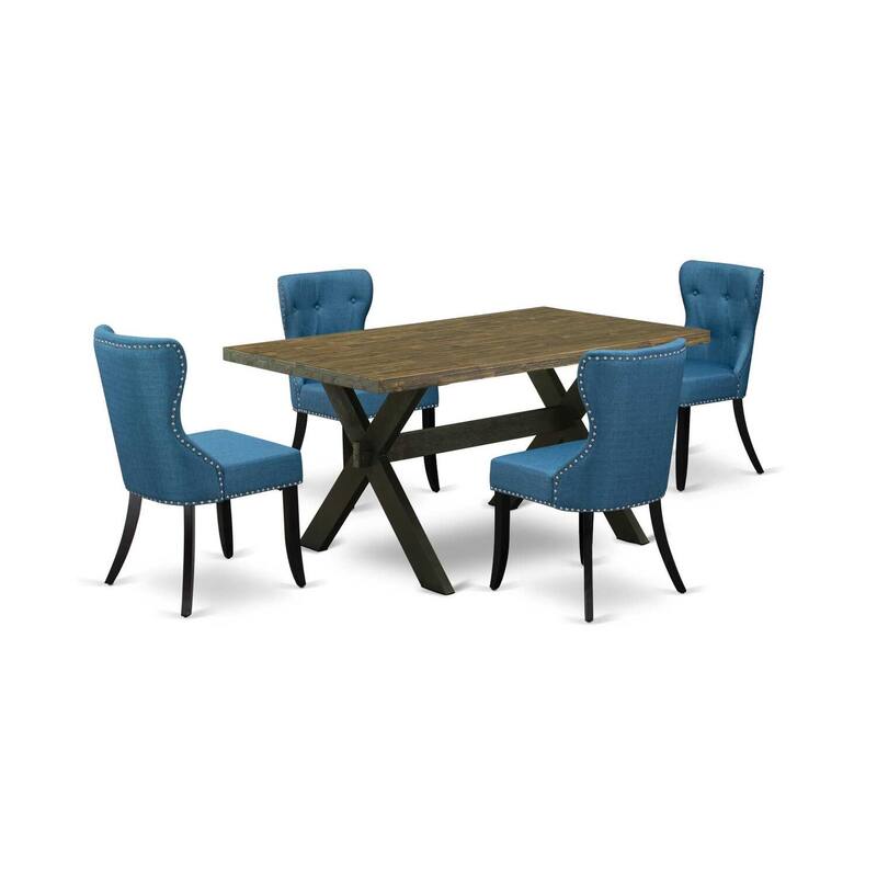 HomeStock 5-Piece Natural Oak Finish Solid Wood Top Dining Table with 4 Parson Chair