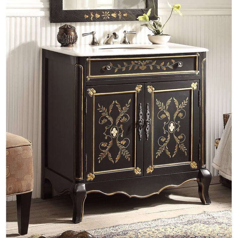 32" Benton Collection Decoroso Black Bathroom Vanity with Mirror