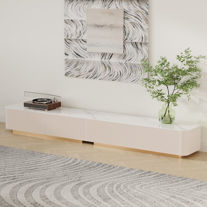 Modern TV Stands with Glossy Sintered Stone, 4-6Drawers, White & Gray
