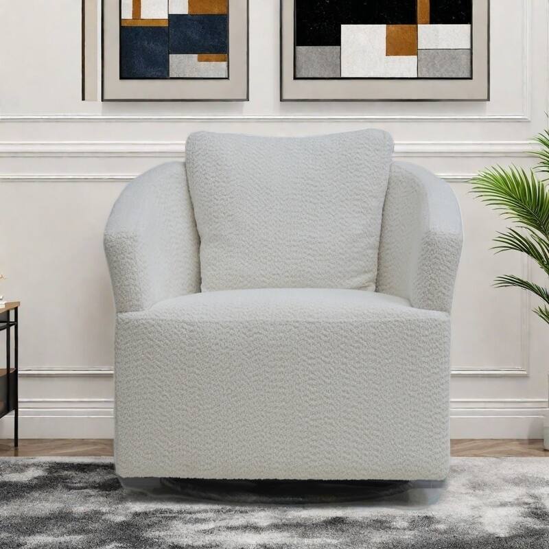 360 Degree Swivel Beige Fabric Sofa Chair for Small Spaces
