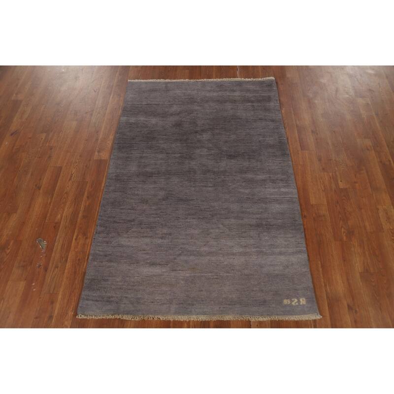 Gabbeh Modern Rug Hand-Knotted Grey Striped Wool Carpet - 3'3" x 4'11"