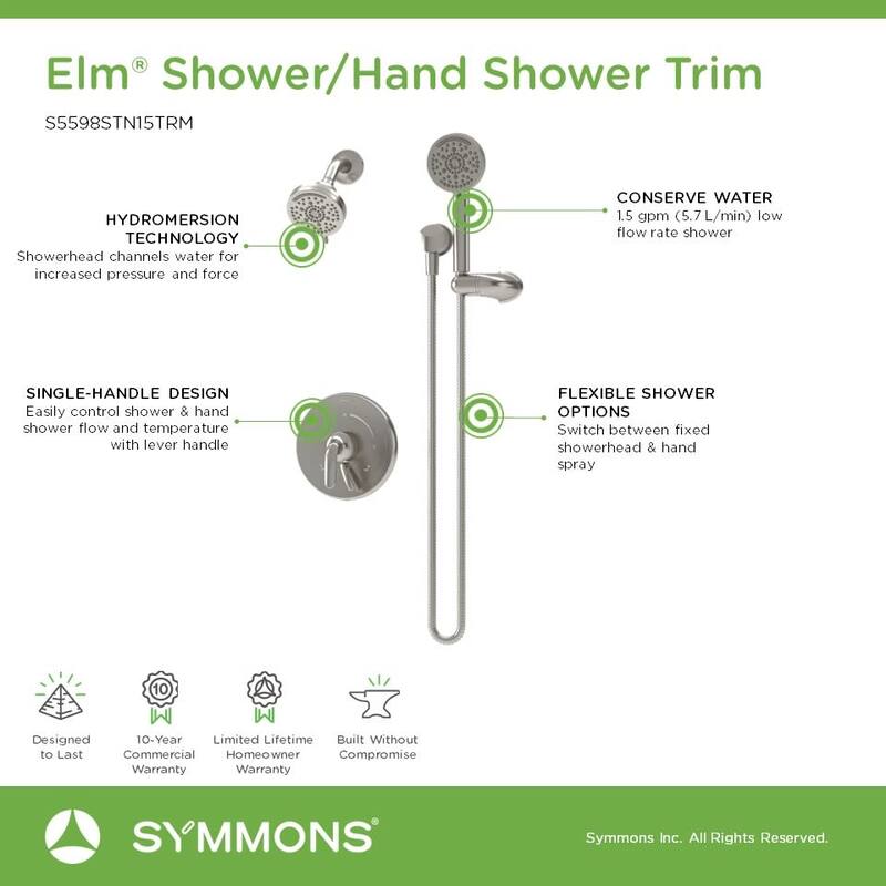 Symmons S559815TRM Elm Shower Only Trim Package with 1.5 GPM Multi