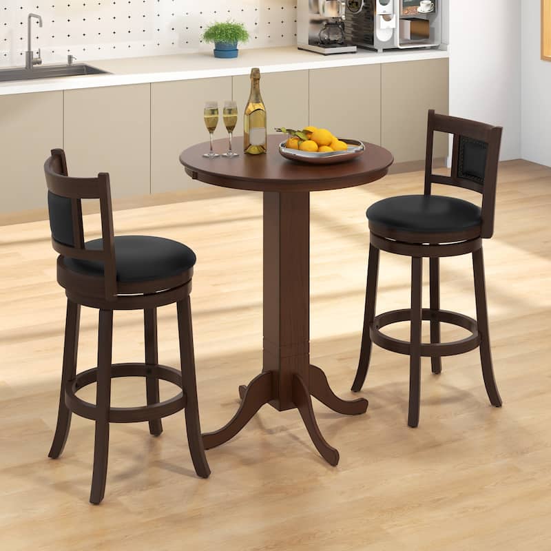 Espresso Round Bar Height Table with Rubber Wood Pedestal Base for Kitchen Dining or Bistro - 30"Dia x 41"H