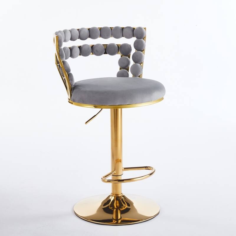 Set of 2 Modern Bar Chair with Golden Color Iron Tube Legs, Soft Cushions and Comfortable Backrest