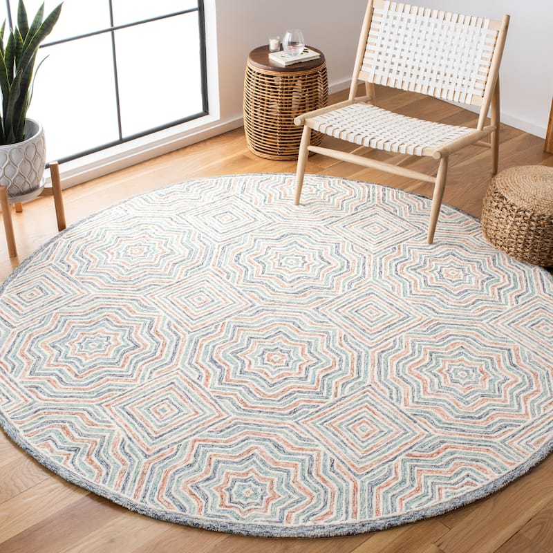SAFAVIEH Handmade Capri Meleri Contemporary Wool Rug - 7' Round - Blue/Rust