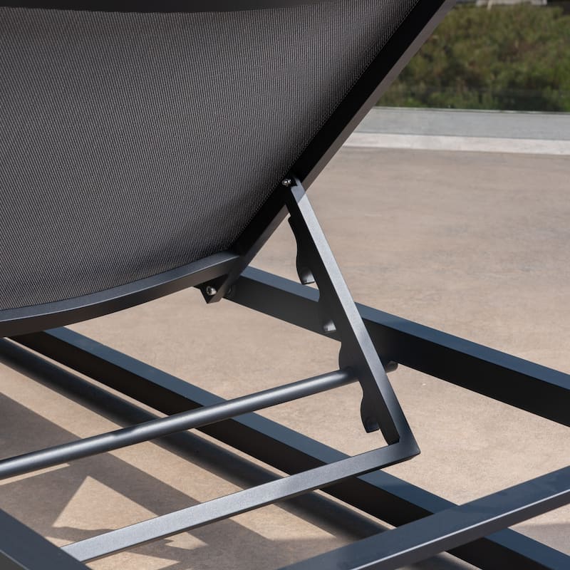 Venice Chaise Lounge Black Grey Outdoor Adjustable Reclining Mesh Patio Furniture with Aluminum Frame 77in