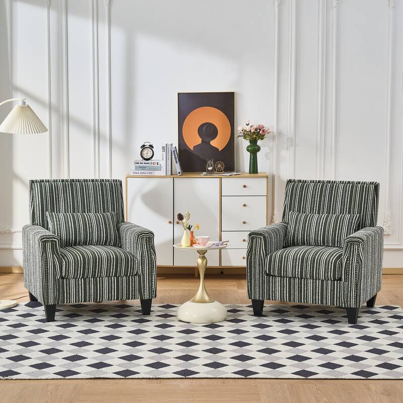 Modern Accent Chair with Arms,Comfy Upholstered Armchair for Living Room,Grey and White Striped Armchair with Nailhead Trim
