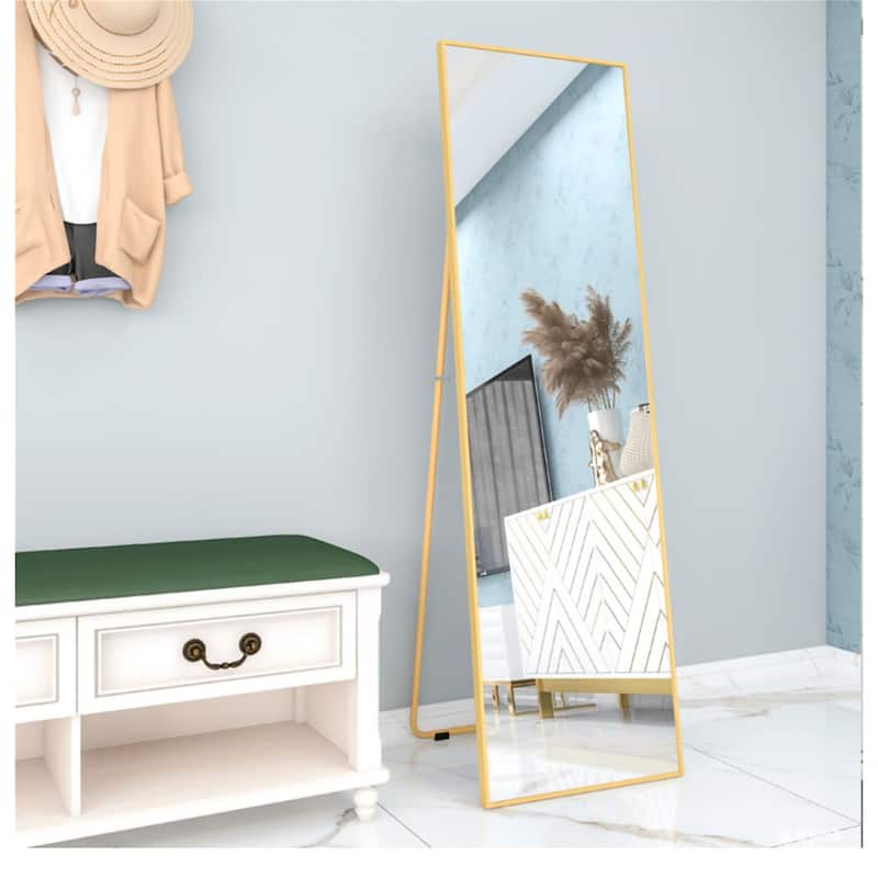 Golden Wall-Mounted Full Length Mirror with Alloy Frame