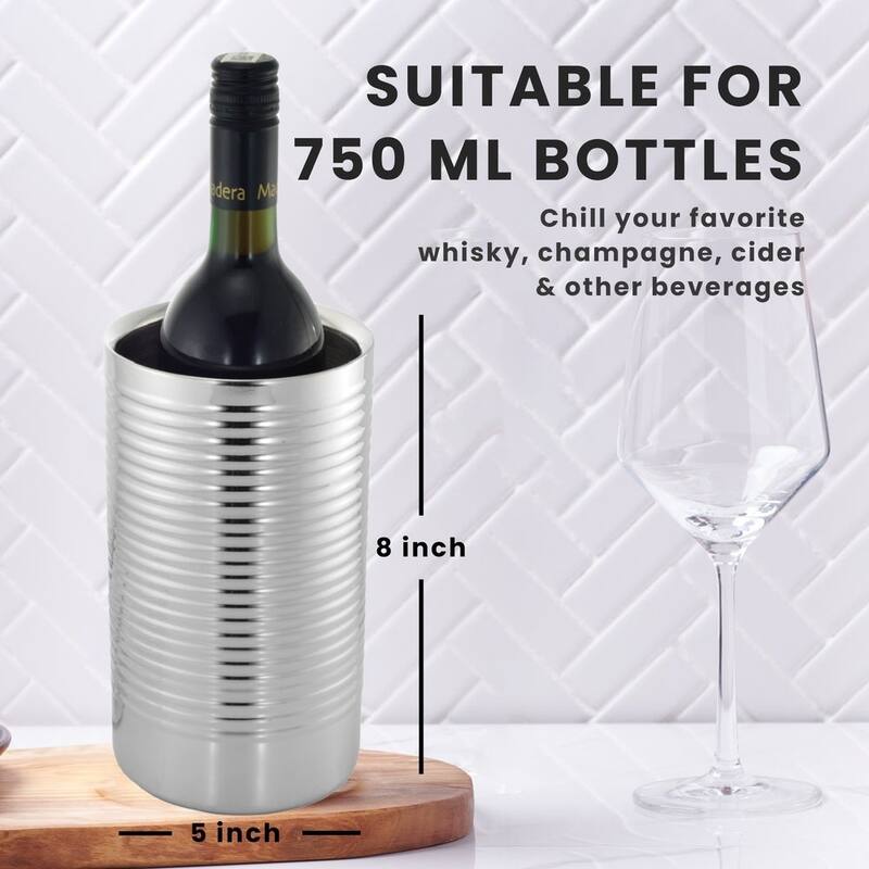 Sol Living Wine Chiller Bucket Double Wall Stainless Steel Barware Wine & Champagne Holder, 1.6 qt