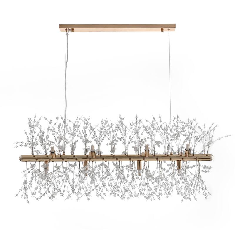 9/12-Light Linear Sputnik Crystal Beaded Pendant Light Firework Starburst Crystal Chandelier for Dining Room