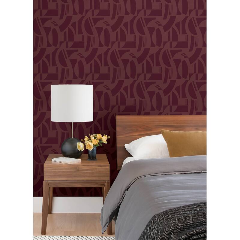 A-Street Prints Carter Burgundy Geometric Flock Wallpaper