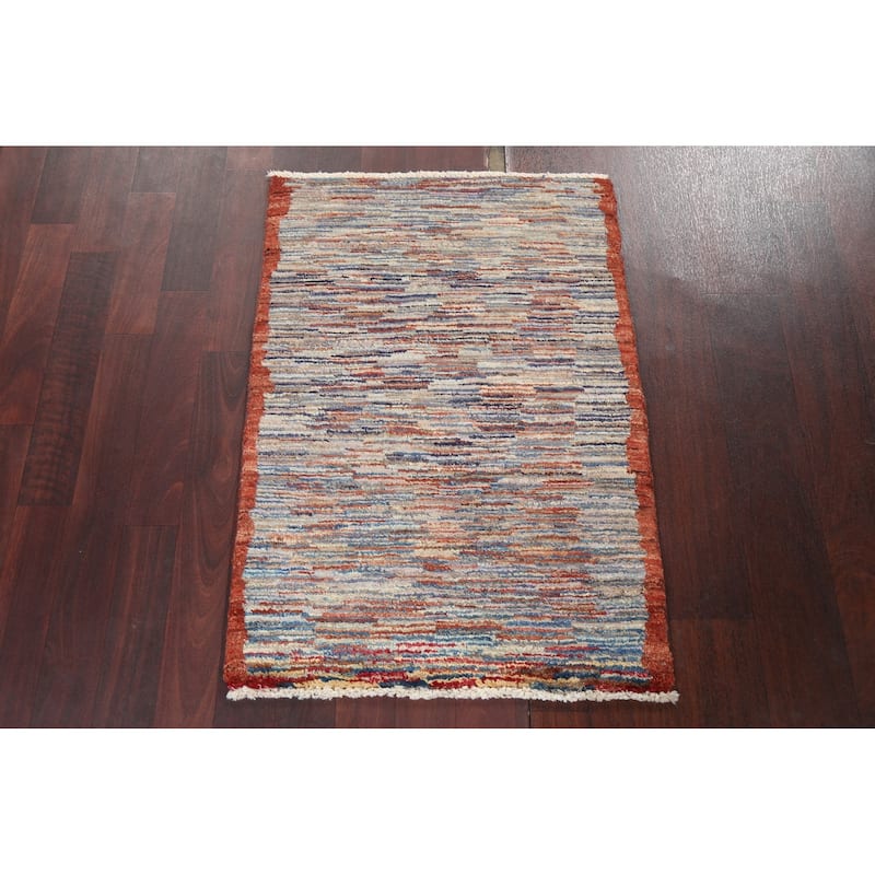 Modern Striped Gabbeh Kashkoli Oriental Area Rug Handmade Wool Carpet - 2'1" x 3'0"