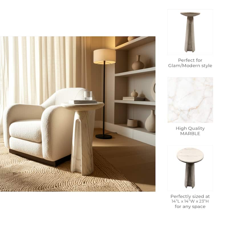 Marble Stone Accent Table Valencia Design for Home Decor - 22" Ivory - 10" x 10" x 21.75"
