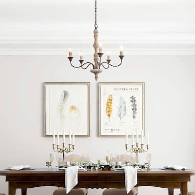 LALUZ Rustic 5-lights Candle Chandelier Distressed Hanging Pendant Lighting Fixture - D 23"* H 24.5"