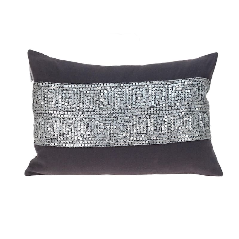Glam Off White with Golden Sequins Lumbar Throw Pillow - Grey