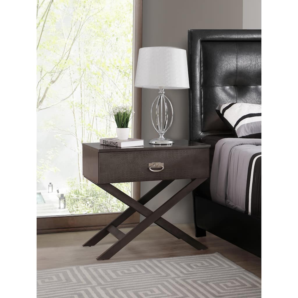 Modern 27-in Metal Hand Holder Single-Drawer Wood Nightstand with Cross-Legs