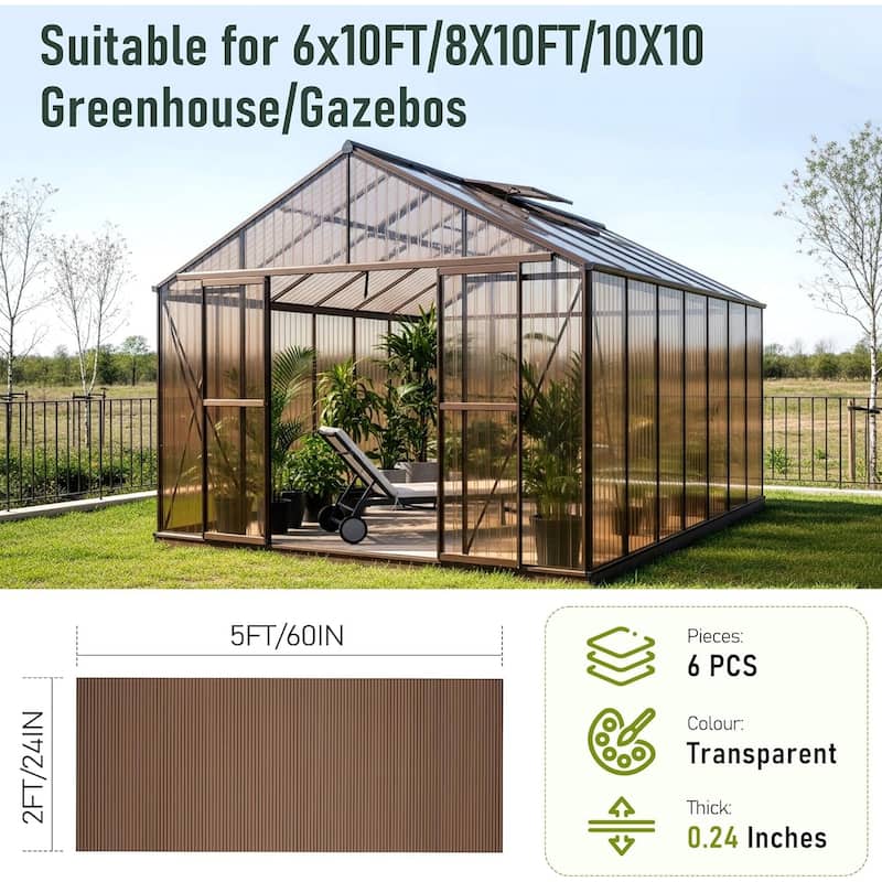 5x2 FT UV Resistant Twin-Wall Awning Panels, Thick Weatherproof greenhouse panels
