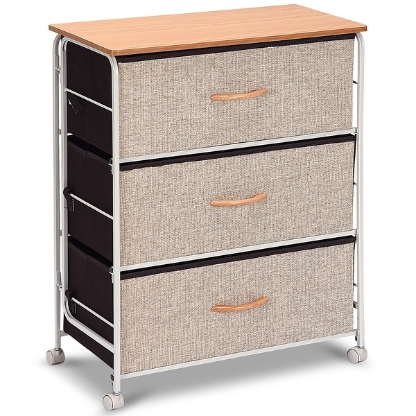 Fabric Storage Dresser Organizer Unit Side Table with Wheels-2-Tier