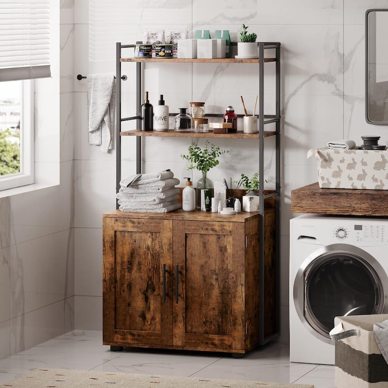 2-in-1 Cat Litter Box Enclosure with with 3 Shelves and Door