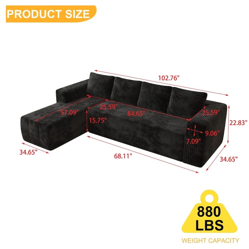 104" Modern Modular Sectional Sofa with Deep Seat and Right Facing Chaise