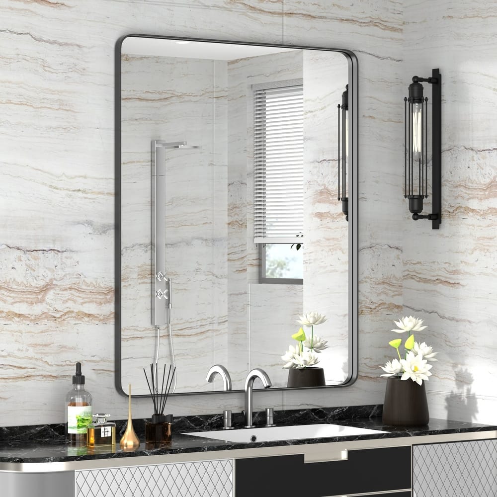 Modern Rounded Rectangle Stainless Steel Frame Wall Mirror