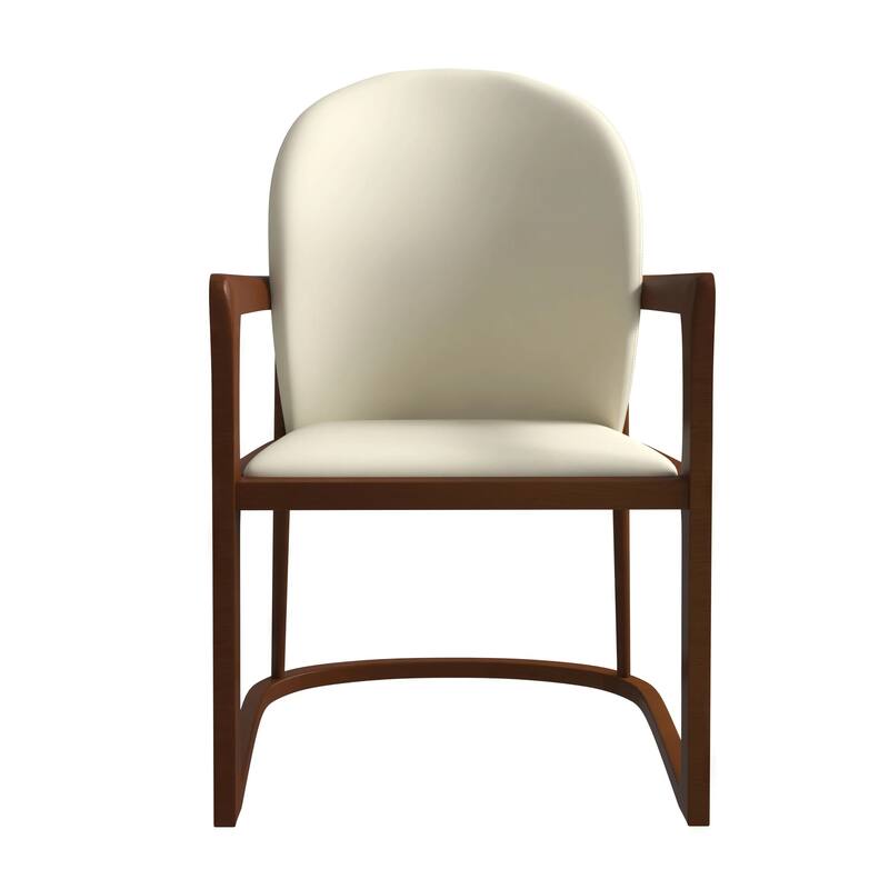 Svelta Leather Dining Chair with Rubberwood Legs Curved Back Accent Arm Chair for Kitchen and Dining Room Set of 4