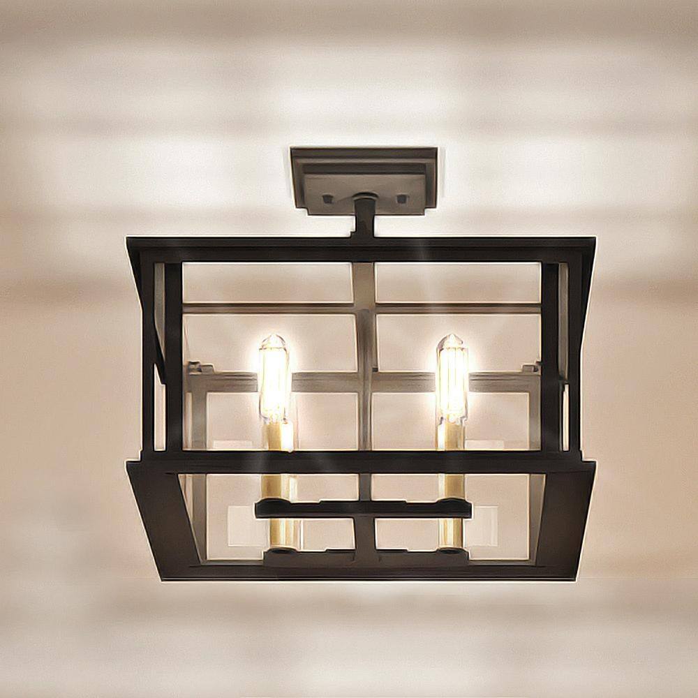 Luxury Transitional Ceiling Light, 12.25"H x 14"W, with Modern Farmhouse Style, Natural Black, by Urban Ambiance
